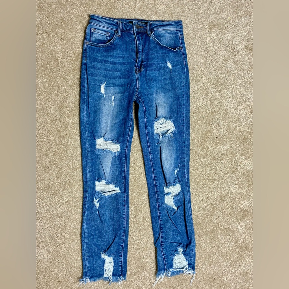 Risen straight leg distressed raw edge hem jean classic fit 26 3